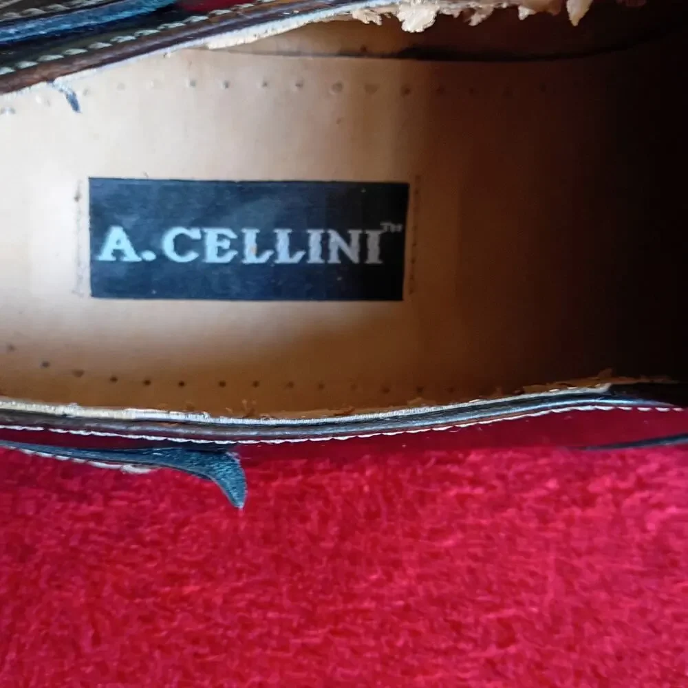 A. Cellini Cross Stitched Leather Square Toe Loafers Mens Sz 11 M Brown Shoes